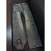 Jeans Americano Retrô Patchwork Desgastado Desconstruído para Homens, Marca Tendência de Perna Reta Solta, Calças Cool e Estilosas com Vibe Solta Flare