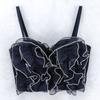 Camisola corta ajustada de diamantes brillantes con volantes, corsé de ballena con almohadilla en el pecho, tubo de encaje arcoíris de plástico en la cintura para mujer