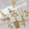 Pingente de Aço Inoxidável Cupido Rosa Libra Barra Haste Âncora Ábaco Pingente Único Aço Titânio Banhado a Ouro 18K