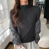 Camiseta Interior H355 con Media Cremallera y Cuello Alto para Mujer en Otoño e Invierno Sudadera Cálida Forrada de Polar Aspecto Versátil Adelgazante Top de Manga Larga de Color Liso