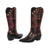 Tallas 34-43 Botas de Cuero de Caña Alta para Mujer Otoño e Invierno, Botas de Talla Grande para Mujer Transfronterizas Europeas y Americanas, Botas Vaqueras de Tacón Alto sin Cordones con Bloques de Color