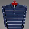 Camisa Base Nova Estilo Outono/Inverno Gola Reversível Manga Longa Listrada Tingida em Fio Solta Plus Size Estilo Pai