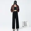 Calça Yamamoto Cor de Abóbora com Forro de Fleece para Mulheres, Outono 2026, Calça Esportiva de Corte Reto Ampla para Figuras Baixas, Calça Casual de Perna Larga
