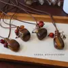 Estilo Igual de Blogger Piedra Ojo de Tigre Natural Ágata Roja Piedra Azul Diseño Cadena Larga Versátil para Suéter Moda Collar