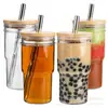Vaso de bambú Mason de 24 oz con tapa de bambú y pajita para bebidas frías, cerveza, jugo, Amazon Foreign Trade