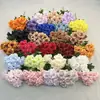 Flores artificiales, ramo de rosas de diamante de 9 cabezas, rosas artificiales con hojas, para decoraciones de boda y decoración del hogar