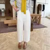 ¡100% algodón! Pantalones de algodón lavado tipo zanahoria con hebilla ajustable lateral, 26 otoño cintura alta holgados adelgazantes color liso casuales