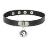 Conjunto de 2 piezas de collar de cuero estilo punk Harajuku transfronterizo europeo y americano, con cadena y anillo de campana, directo de fábrica