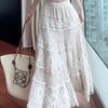 Estilo Novo 2025 Versão Coreana Artesanato Pesado Delicado Retrô Crochê Francês Design Vazado Malha Elástica Saia Midi