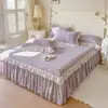 Lençol de Elástico Fresco Pastoral Saia de Cama Duas em Um Peça Única Acolchoada Universal Quatro Estações com Colcha Franzida Conjunto de Três Peças