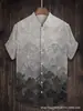 Camisa Creativa para Hombre con Cuello Mao, con Elementos de Estampado de Grulla Animal, Corte Holgado para Verano, de Lino con Mangas Cortas