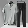 [Entrega Rápida] Conjunto de Camisa Polo de Seda de Gelo, Novo Estilo de Verão Casual Business Masculino Antirrugas Cor Sólida Secagem Rápida Polo
