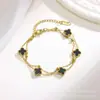 Stock Listo del Fabricante Pulsera de Cadena Hecha a Mano de Trébol de Cuatro Hojas de 9 mm Chapado en Oro Real de 18 Quilates Diseño de Lujo Accesible Sin Decoloración Elegante