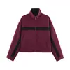 Moda europea y americana transfronteriza para mujer, popular en AliExpress: chaqueta elegante con cremallera, cuello alto, manga larga y bloques de color