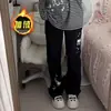 Subcultura Estilo Harajuku Dulce Fresco Estampado de Gato Calavera Pantalones Negros Otoño e Invierno Ropa de Trabajo Dulce Pantalones Casuales de Moda para Mujer