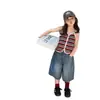 Jeans para Niñas 2025 Verano Nuevo Estilo Moda Coreana Infantil Pantalones Cortos de Mezclilla para Niños Mayores Pantalones Cortos Rectos Finos