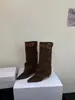 Botas altas hasta la rodilla para mujer, diseño de nicho, uso bidireccional, tacón de cuña, botines de moda, gamuza, botas vaqueras occidentales