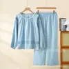 Pijama Direto da Fábrica para Mulheres, Algodão Puro, Primavera e Outono, Solto, Simples, Doce, Fino, Manga Longa, Conjunto de Roupa para Casa, Pode Ser Usado ao Ar Livre