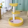 Estrutura de escalada para gatos de três andares com borboleta, ninho de gato em pétalas verde girassol e azul claro, plataforma de salto para gatos, arranhador para gatos, brinquedo de bola dupla de sisal