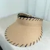 Sombrero de Paja Cosido de Diseñador para Mujer, Nuevo Estilo de Verano Visera de Paja para Vacaciones en la Playa, Sombrero de Sol para Protección Solar al Aire Libre