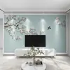Papel tapiz de pared de fondo de TV fresco con flores y pájaros de estilo chino nuevo minimalista moderno 3D decoración de sala de estar película y televisión Mural de tela de pared