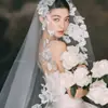 Véu de Renda Vintage Estilo Longo Fotografia de Casamento Maquiagem Styling Adorno de Cabeça de Luxo Adereços de Noiva Casamento
