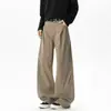 Pantalones casuales de algodón lavado con pliegues para hombre, estilo callejero americano de otoño, pantalones de trabajo grises, de pierna ancha suelta de moda, pantalones de pierna curva