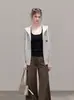 Cárdigan de punto con capucha y cremallera de manga larga a rayas para mujer, Otoño Invierno, Nuevo estilo perezoso, Ropa exterior versátil 2302