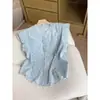 Moda Nueva 2025 Versátil Verano Holgada Volantes Un Botón Juvenil Blusa Estilo Coreano Transpirable Sin Mangas Top