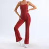 Mono de Yoga Deportivo Transfronterizo Europeo y Americano de Amazon para Mujer con Hermoso Diseño en la Espalda, Bloques de Color, Alta Elasticidad, Secado Rápido, de una Sola Pieza con Pantalones Largos Acampanados
