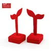 9Hrtp Soporte para Pendientes de Terciopelo Rojo Soporte de Exhibición de Joyería de Terciopelo Pendientes Colgador Creativo de Hoja Pendientes Pequeños Adornos