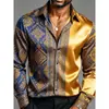 Tendência de moda transfronteiriça primavera e outono camisa masculina de manga comprida brilhante com padrão estiloso estampado em 3D