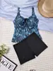 2026 Nuevo Modelo Tankini Amazon Transfronterizo Conservador Dos Piezas Estilo Falda Ajustado con Tirantes Traje de Baño con Pantalón Corto para Mujer