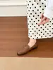Zapatos de Cuero Marrón Retro para Mujer 2026 Moda Nuevo Estilo con Hebilla Versátiles Mocasines Planos