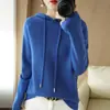 Suéter Sudadera de Manga Larga Otoño para Mujer, Nuevo con Gorro, Adulto, Verde, Cordón, Tejido de Punto, Suéter Fresco, Transfronterizo