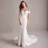 Vestido de novia ligero con cola corta cruzado al hombro ajustado al cuerpo corte sirena para novia sesión de fotos de boda de viaje vestido retro elegante