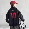 Jaqueta de moto infantil para crianças maiores, primavera e outono, com estampa digital, mangas color block, gola alta, zíper, peça externa estilosa, marca da moda