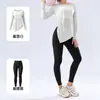Conjunto de Dos Piezas de Hilo de Bambú Otoñal para Yoga para Mujer, Top Ligero de Manga Larga Retorcido, Conjunto de Pilates y Fitness de Cintura Alta Control de Abdomen