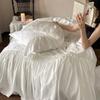 Romântico Francês Amante Branco Algodão Lavado Bordado Cor Pura Elegante Renda de Algodão Saia de Cama Conjunto de Quatro Peças