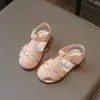 Sandalias Dulces Estilo Coreano para Niñas, Zapatos Individuales con Protección en la Punta Calada con Velcro Mágico, Suela Suave, Cómodos, para Bebés y Niños Pequeños, Sandalias de Playa