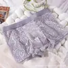 Ropa interior nueva para hombre de seda helada, cómoda, transpirable, fresca, con encaje jacquard y estampado de leopardo, calzoncillos boxer sexys