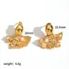 Pendientes de Acero Inoxidable con Textura de Hoja Europeos y Americanos Transfronterizos para Mujer, Pendientes de Titanio con Circonita Incrustada de Diamantes de Moda de Gama Alta Chapados en Oro de 18 Quilates
