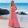 Vestido Largo Floral para Mujer de Vacaciones de Verano en la Costa, Vestido Estampado de Cuello en V, Vestido de Playa Estilo Europeo y Americano, Ropa de Mujer de Moda Nueva