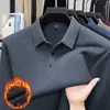 Nueva Camiseta de Manga Larga Cálida con Felpa de Otoño/Invierno para Hombre, Camiseta Polo de Cuello Solapa, Top Base para Adultos