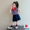 Conjunto de Falda Estilo Preppy para Niñas, Nuevo Estilo de Verano, Conjunto de Dos Piezas de Moda con Falda Plisada y Manga Corta para Bebés Niñas