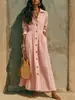 Amazon 2026 Colección Otoñal Europea y Americana Nueva: Vestido de manga larga, de botones, cómodo, casual, largo y de corte holgado con cintura ceñida para mujer