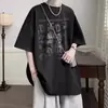Camiseta de Manga Corta Estilo Hong Kong Ins para Hombre Verano Holgada Versátil Manga de Cinco Puntos Marca de Tendencia Moda Juvenil Top Casual