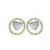 Pendientes de botón de plata S925 simples y de moda con microincrustaciones de circonita, aro, corazón hueco, pequeños, muy brillantes, geométricos