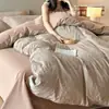 Juego de ropa de cama de cuatro piezas jacquard de algodón de fibra larga 60S Clase A, algodón puro, tacto de alta gama, funda de edredón, sábana, sábana ajustable, juego de tres piezas