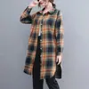 2026 Toma Real Primavera y Otoño Vintage Camisa a Cuadros de Longitud Media para Mujer Manga Larga Holgada Talla Grande Blusa